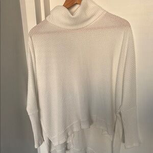 Women's Soft White Waffle-knit Turtleneck Sweater